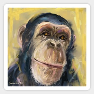 Loose Painting of a Smart Looking Chimpanzee on Yellow Background Sticker